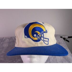 Vintage Drew Pearson St Louis Rams Snapback Hat NFL Cream Blue Signed Cap